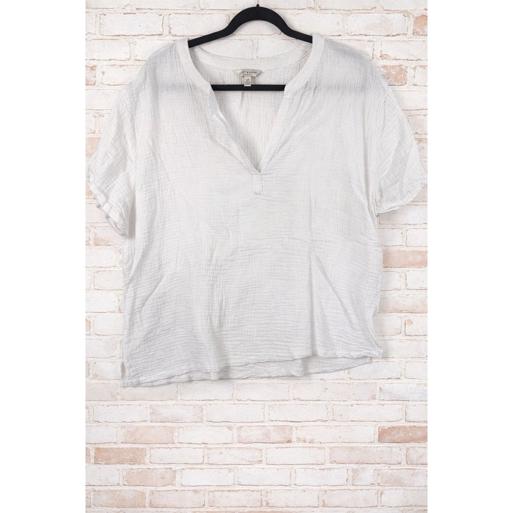 Lucky Brand White Gauze Top Casual‎ Shirt Women's Size Lg Boho Cottagecore